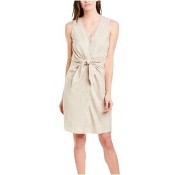 J. Mclaughlin Women's Selena Linen Blend‎ Button Front Knot Dress Size XL Beige - Picture 1 of 7